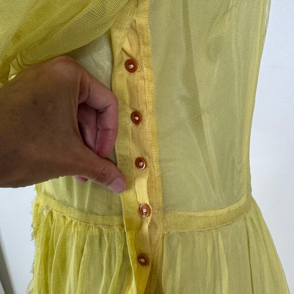 Vintage 1930s Yellow Ruffled Sheer Gown & Slip Set AS IS Project Piece Small - Picture 14 of 16